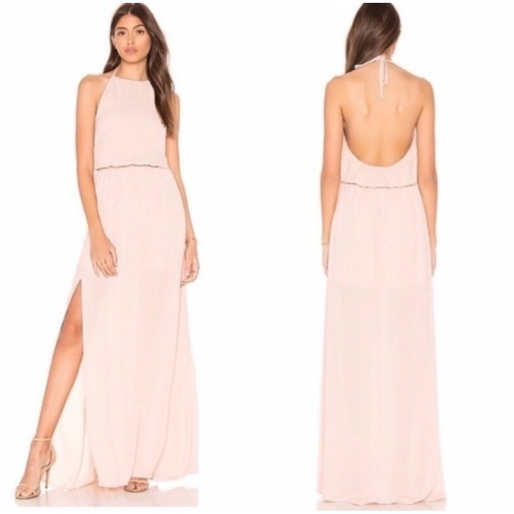 Show Me Your Mumu Womens Heather Halter Open Back Slit Maxi Dress Small